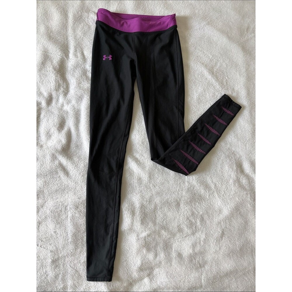 Under Armour COLDGEAR Fitted Black Leggings with Purple Accents